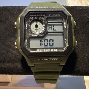 Green Digital Watch with Dual Time Display